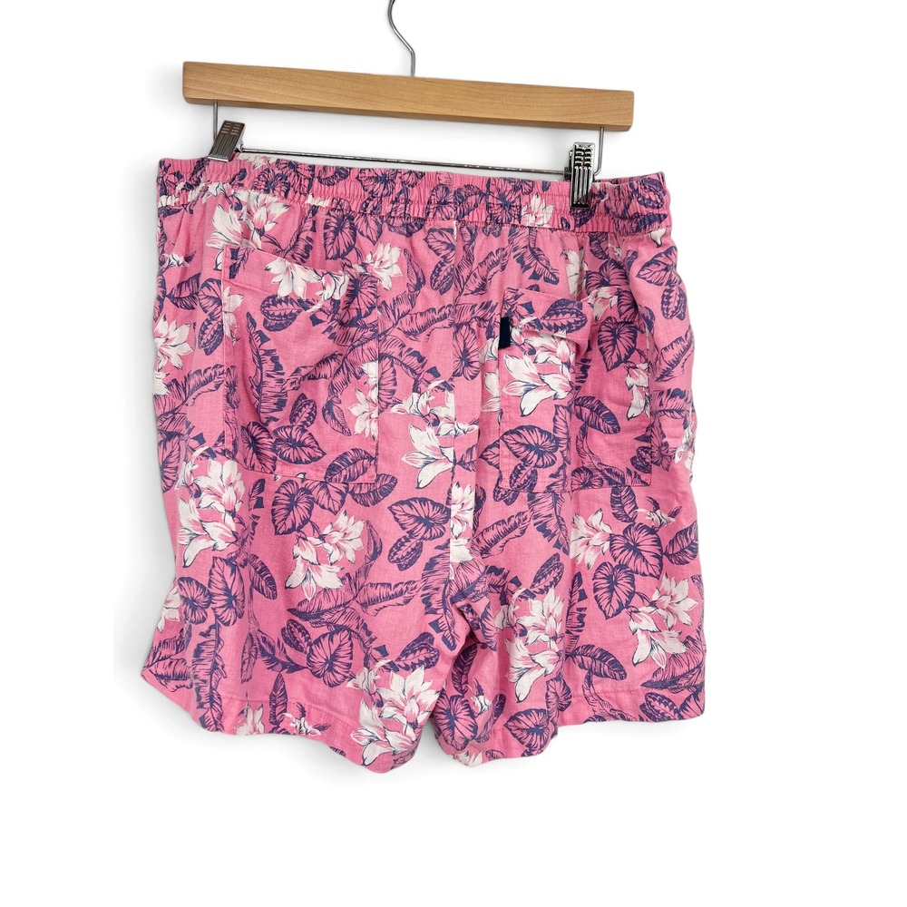 Margaritaville Womens XL Pink Floral Linen Blend Tropical Palm Drawstring Shorts